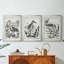 Linocut Style Seabird I - Toile tendue avec châssis sur mesure - 3 pièces-117240621-117240625