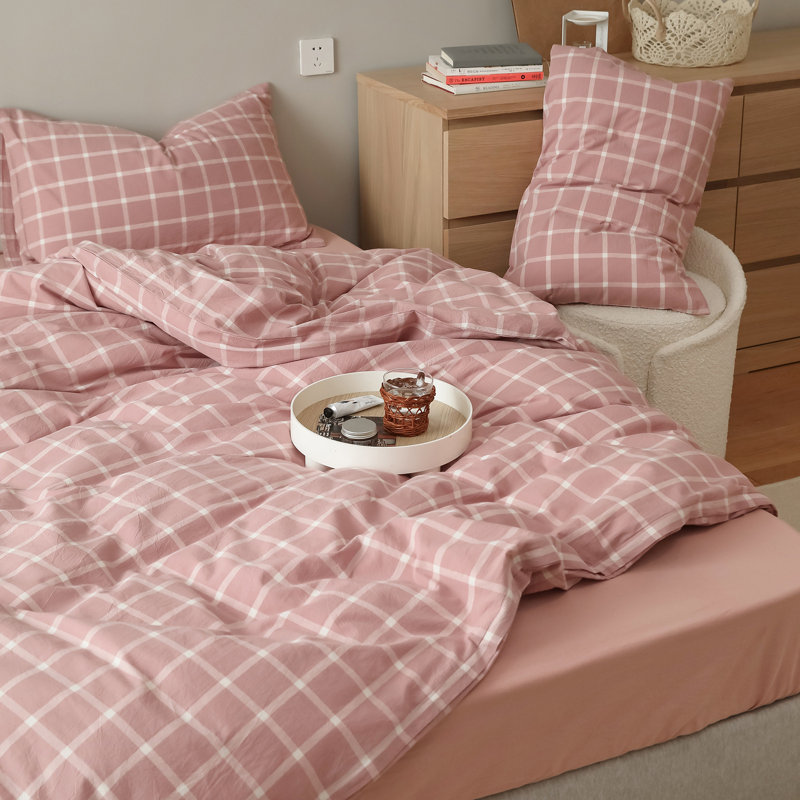 Muti-Color Modern Buffalo Washed Cotton Plaid Duvet Set, Plaid 4, Twin Duvet Cover + 2 Standard Pillowcases