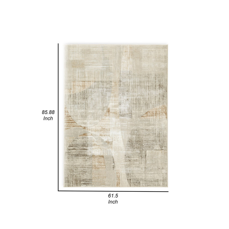 Wony 5 X 7 Medium Area Rug, Abstract Pattern, Gray Beige Polyester