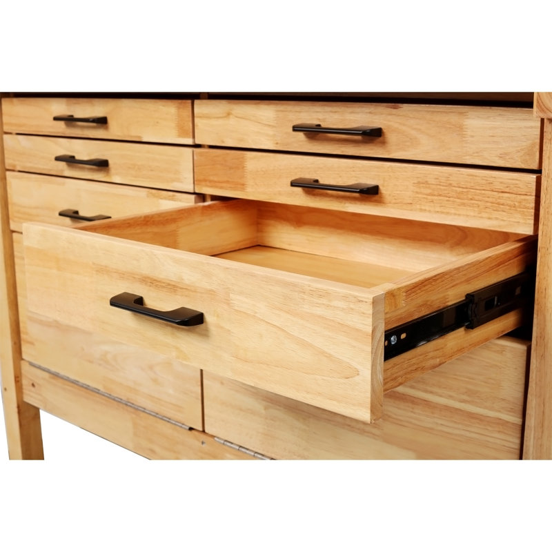 Établi en bois d'hévéa massif 62 1/2 po avec 8 tiroirs et étau intégré pour le travail du bois en atelier
