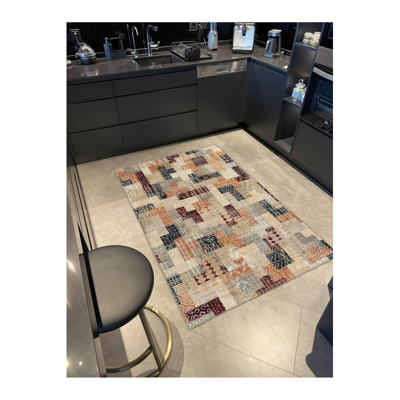 Tapis décoratif tissé à motif géométrique lavable à la machine, Tapis de couloir 2 pi 6 po x 9 pi 10 po inclus