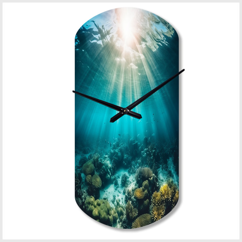 Underwater Coral IV - Horloge côtière asymétrique en métal, horloge cylindrique turquoise, Grand