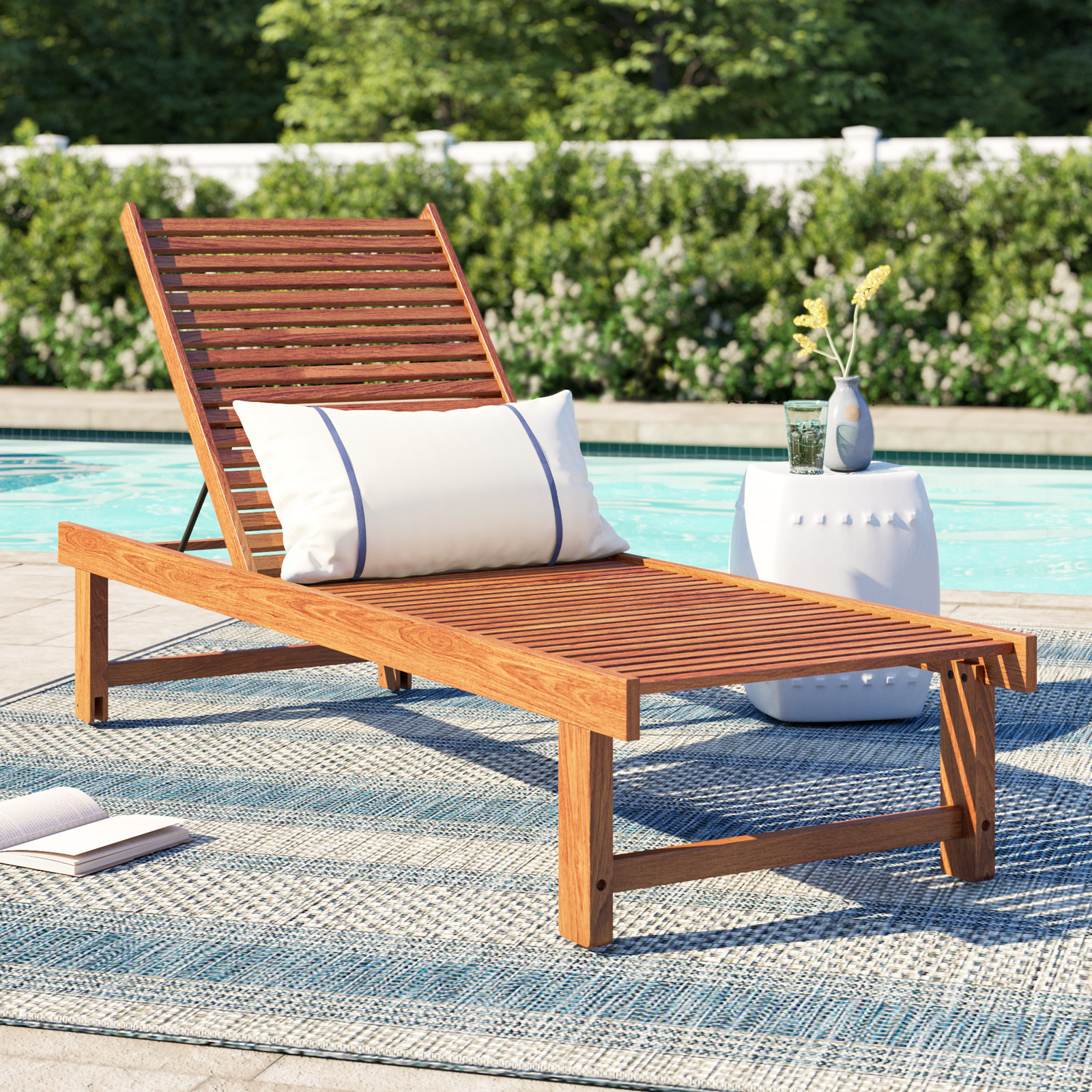 Arnoult 74" Long Reclining Teak Single Chaise