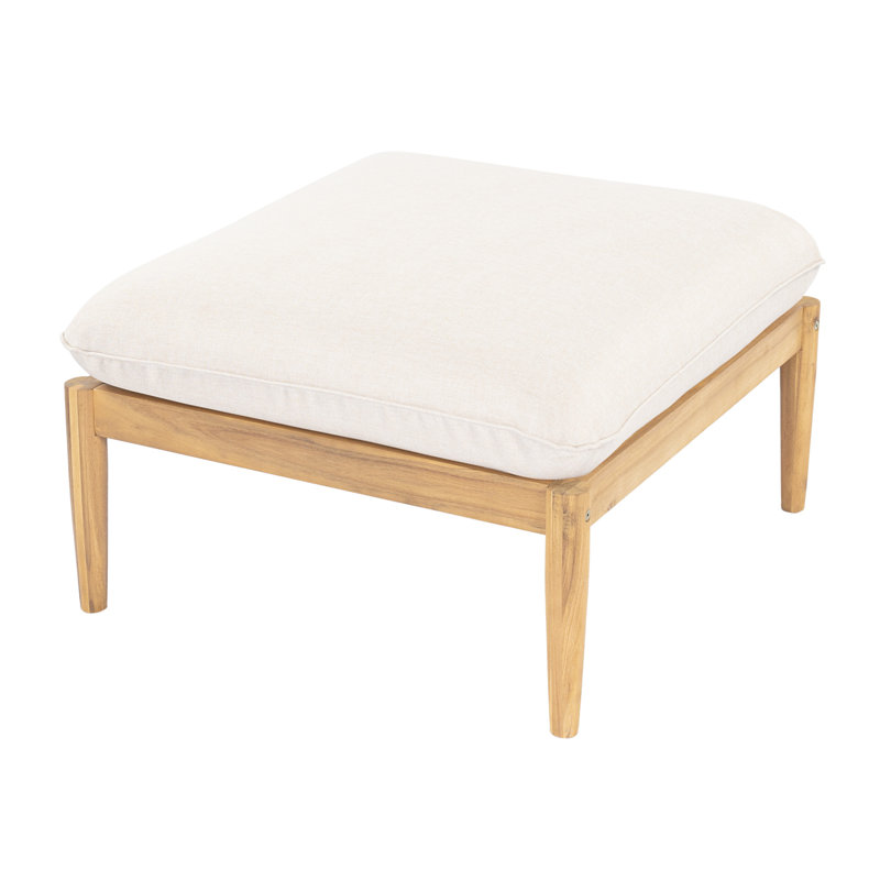 Repose-pieds d'extérieur en bois d'acacia Terassi, finition teck clair avec coussin beige
