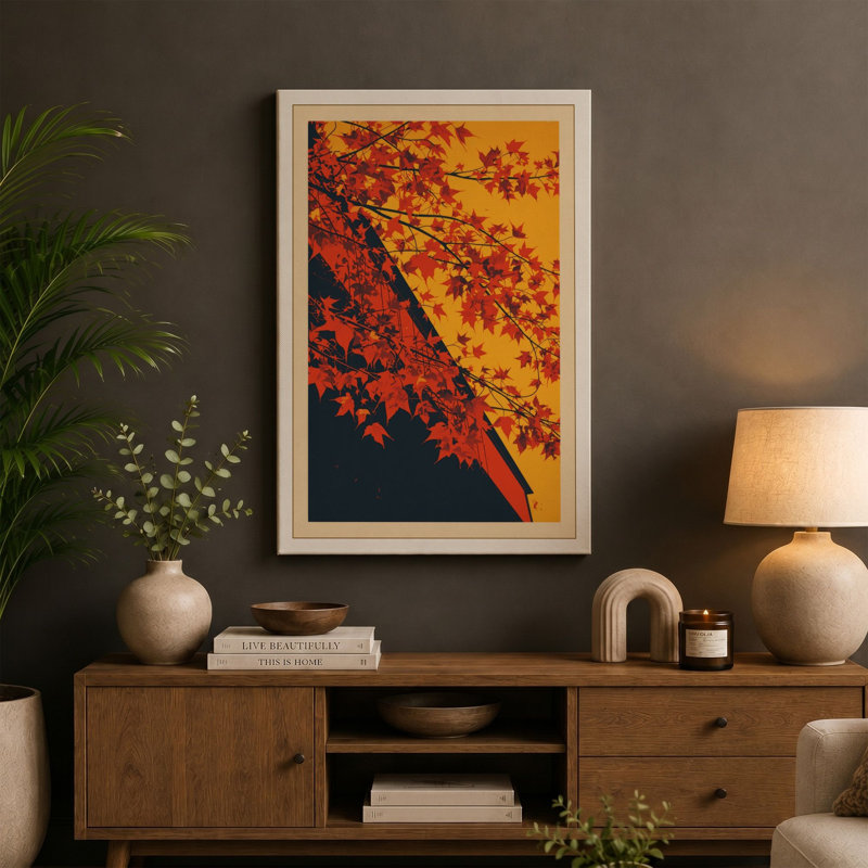 Autumn Maple Glory Botanical - Wrapped Canvas, 24x16 - 61.0 x 40.6 cm, Ochre Border