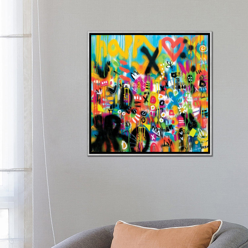 «Happy Heart», reproduction d'art murale encadrée, Argent argent, H 26 po x l 26 po, Reproduction encadrée sans passe-partout