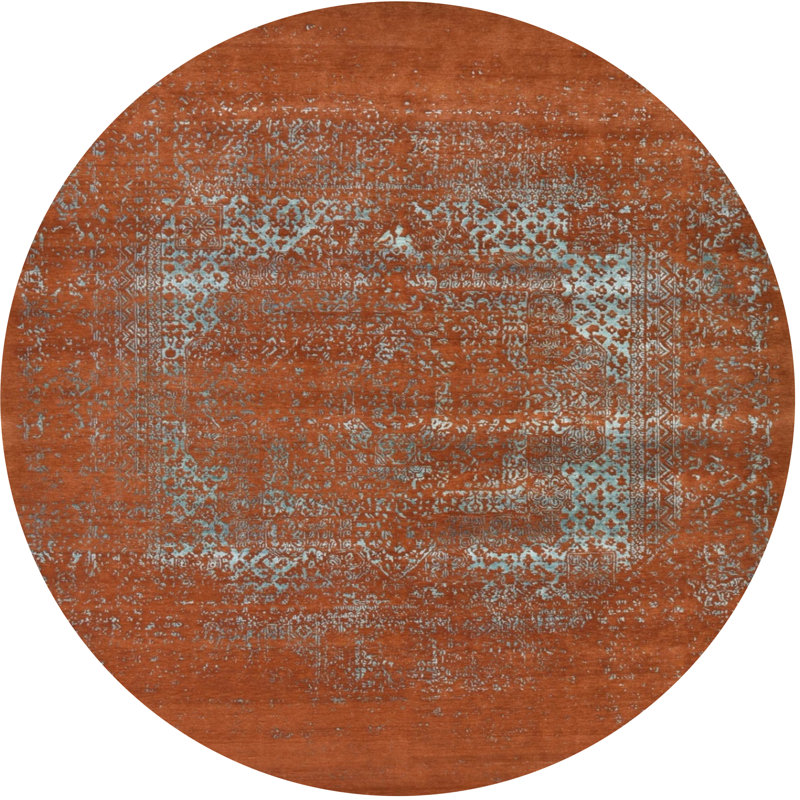 Tapis brun à motif oriental, Rond 8 pi