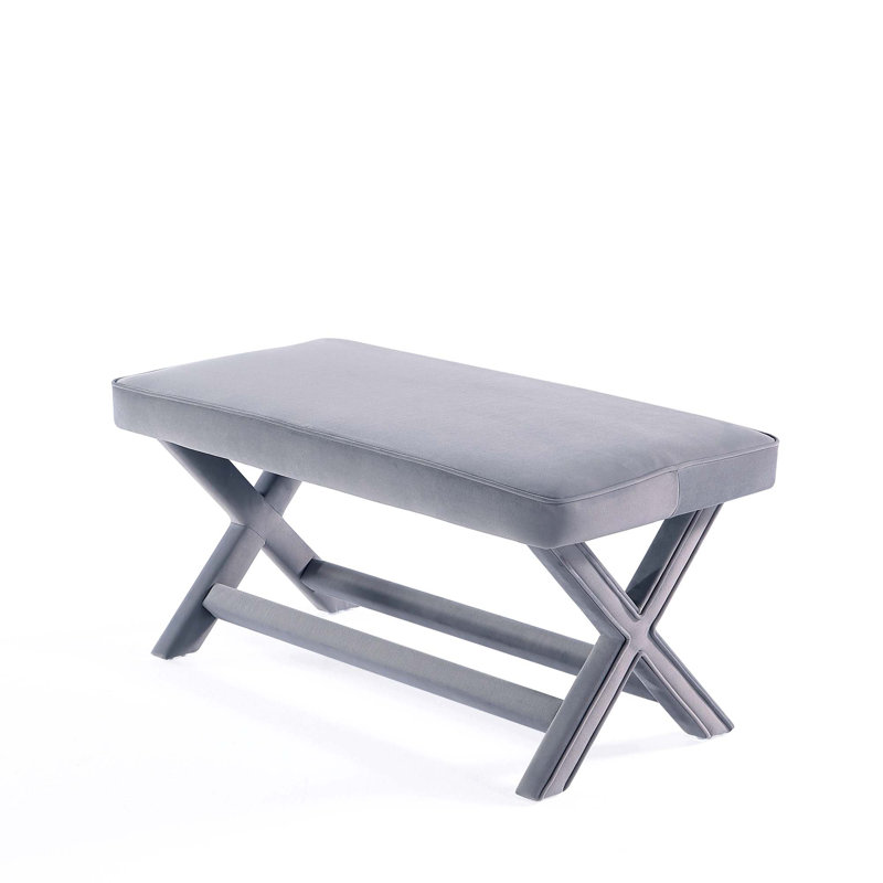 Abigail 42" Mid-Century Modern Velvet Upholstered Wood Bench Ottoman in Gray, Gray