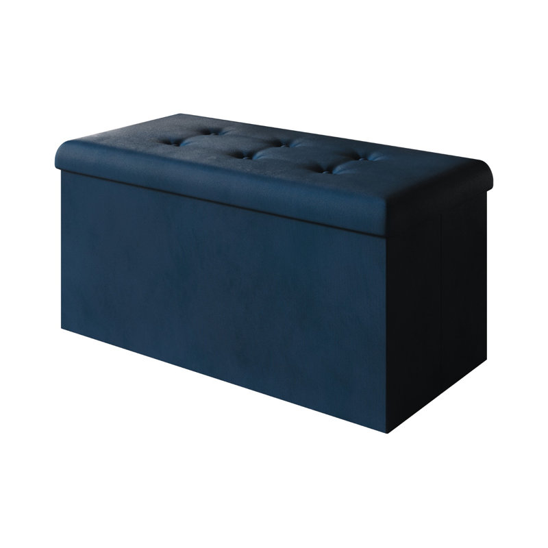 Banc de rangement rembourré Millett, Velours bleu