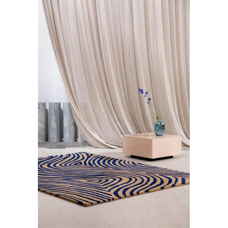 Handmade Blue and Beige Wool Abstract Rectangular Rug