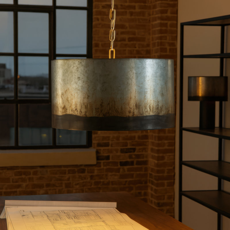 Luminaire suspendu tambour 4 lumières Cannery, Silver, Ombre Galvanized