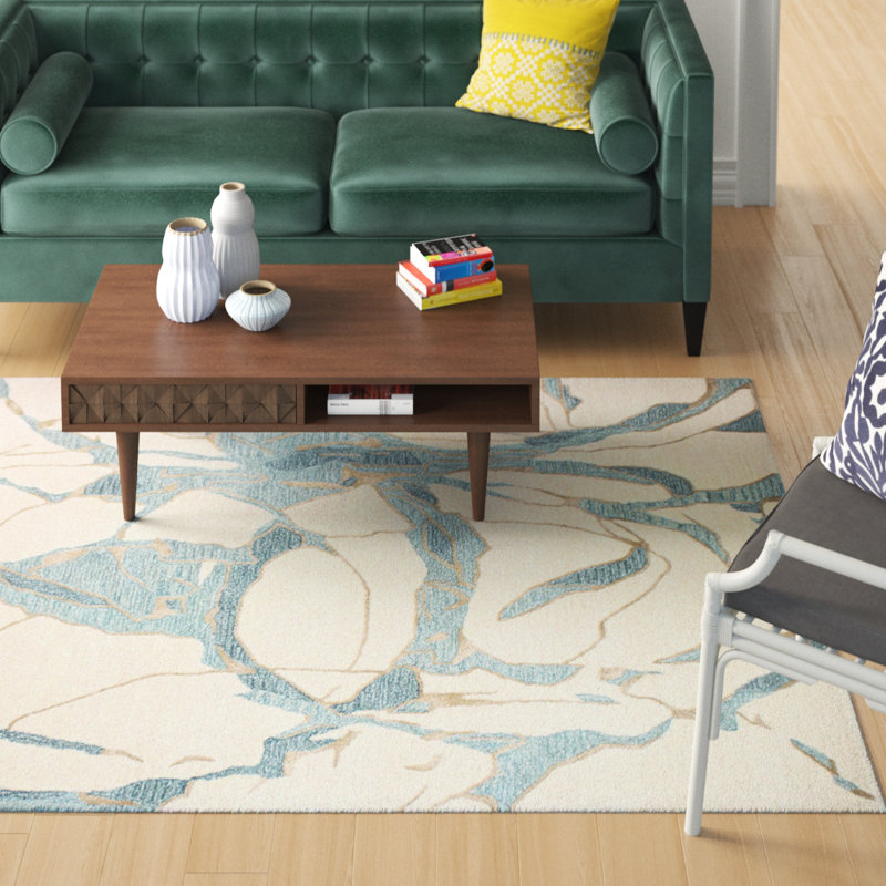 Tapis ivoire touffeté à la main Anjalie, Rectangle 5 pi 6 po x 8 pi 6 po