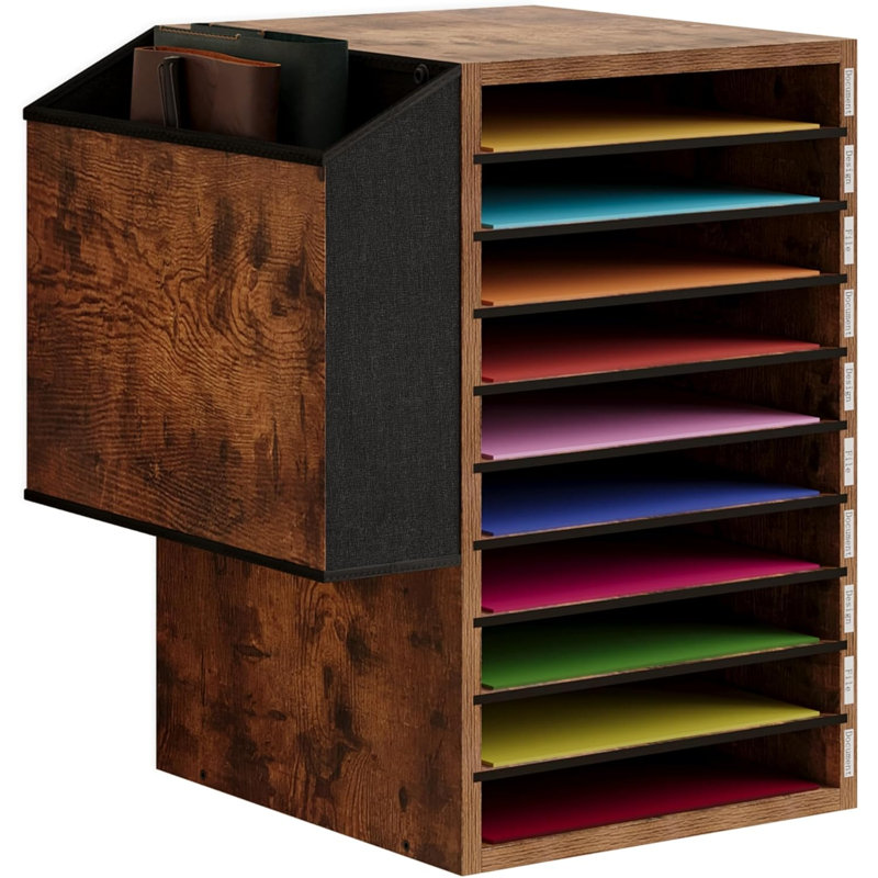 Office Mail Sorter, Wooden Paper Organizer with Storage Bag