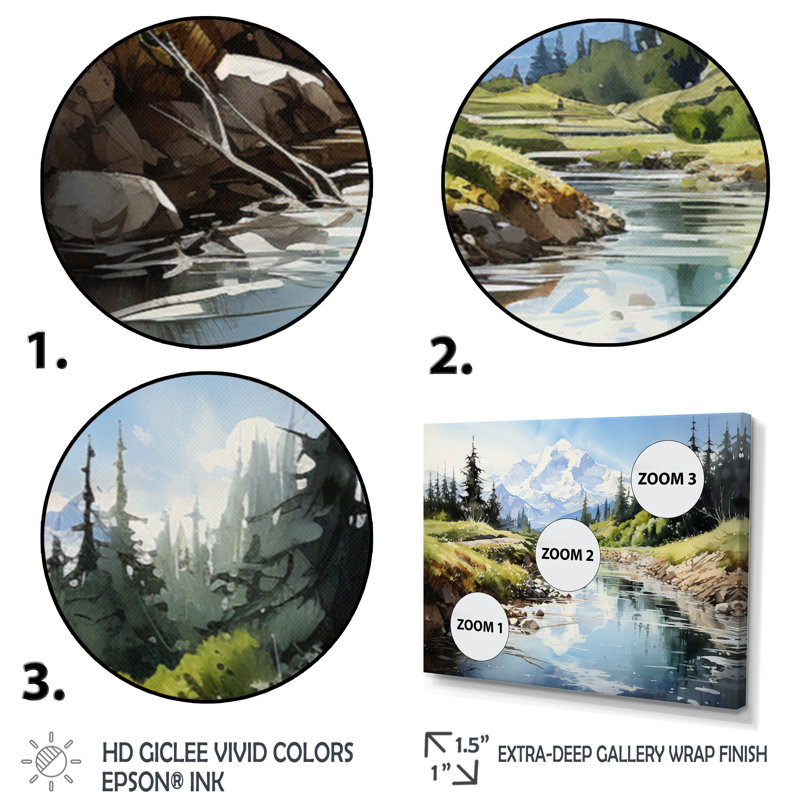 «Mountains Pinnacle Reflections I - Mountains», art mural encadré, H 34 po x l 44 po x P 1,5 po, Cadre simple noir