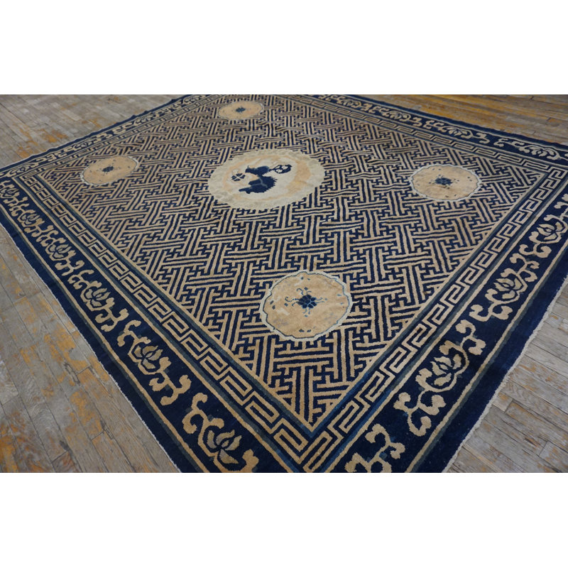 Wool Rectangle Geometric Medallion 1900s Antique Coral / Salmon Pink Hand Knotted Pile Rug