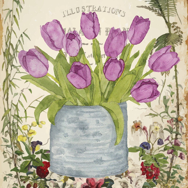 Vintage Tulip Can II by Leslie Mark - Wrapped Canvas Painting, 91cm H x 91cm W