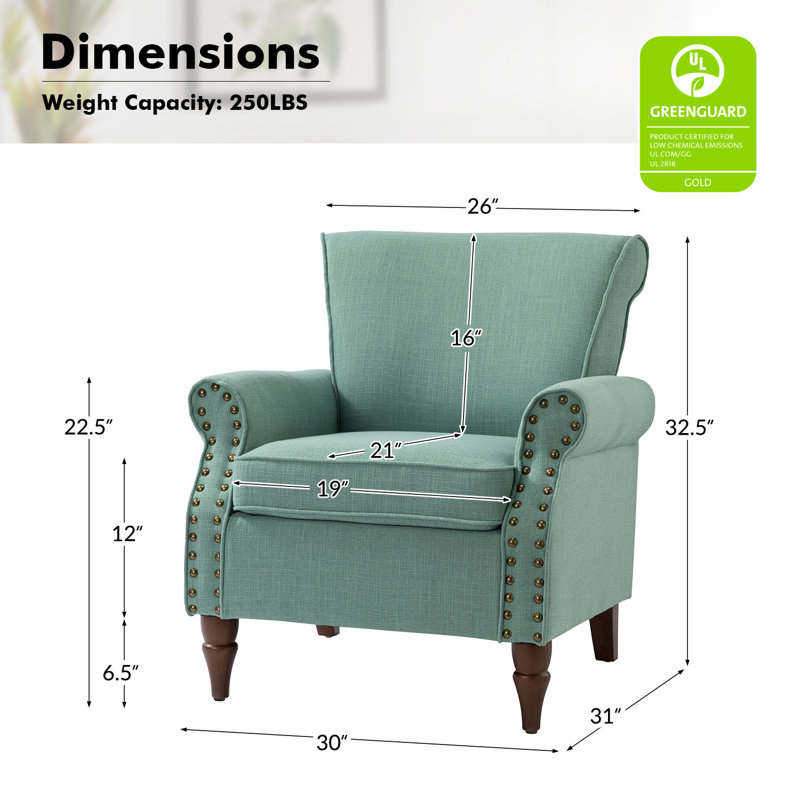 Mooresville Upholstered Armchair with Solid Wood Legs, Sage Polyester