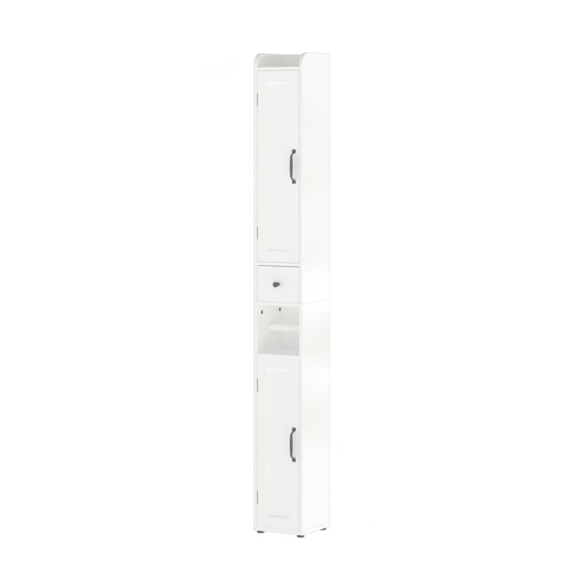 67.51" Tall Bathroom Storage Cabinet With Adjustable Shelves,Slim 2 Doors Freestanding Cabinet With Anti-Tip, Open Compartments, For Home, Small Spaces, Bathroom,Kitchen, Living Room, White