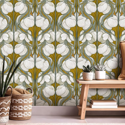 Peel and Stick Wallpaper Contact Paper Scandinavian Botanical Floral Soft Neutral Tones Self Adhesive and Removable 24in x 118in(60x300cm)