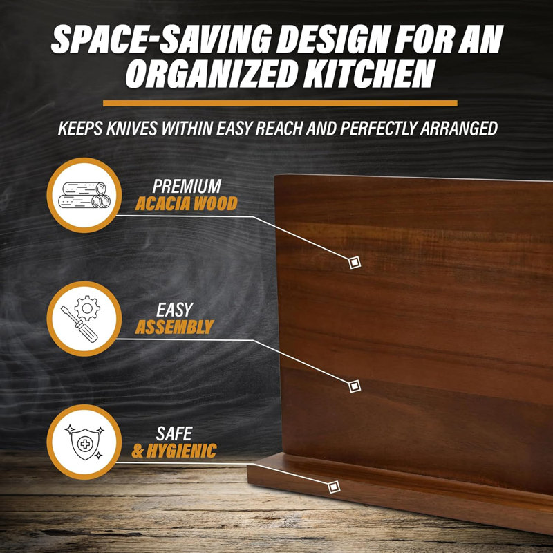 Porte-couteaux en bois magnétique, support à deux côtés avec aimants améliorés pour un rangement multifonctionnel des couteaux de cuisine, élégant, durable et solide