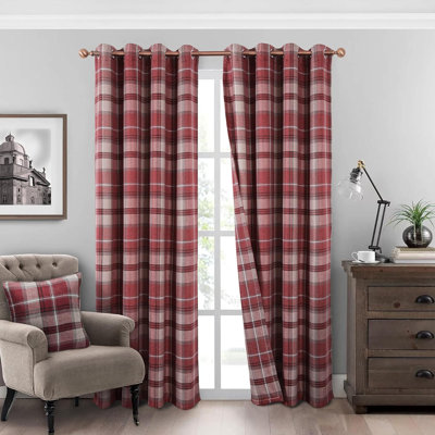 Plaid Curtains Highland Woolen Look Modern Classic Window Drapes Red Check Tartan Curtains for Living Room Bedroom 2 Panels Burgundy Red 45 * 63 Inches