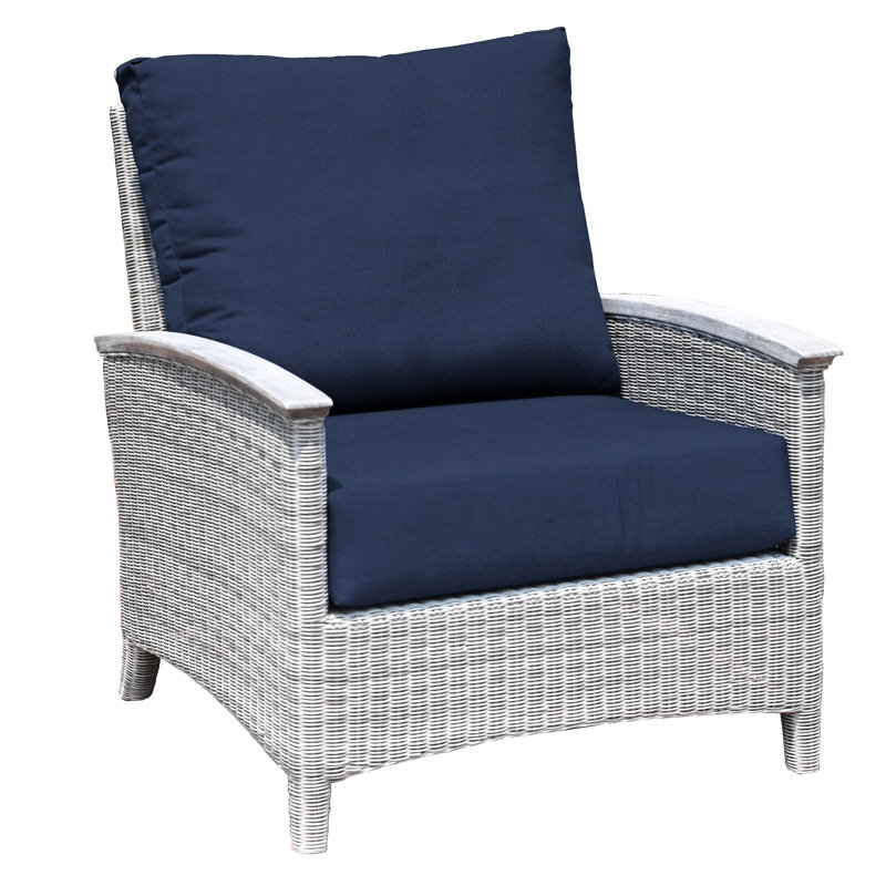 Bella Wicker Teak Outdoor Lounge Chair, Gray, Navy Sunbrella® Canvas