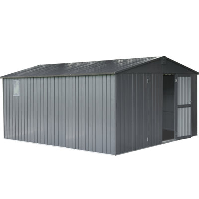 11'x12.5' Galvanized Steel Metal Shed, Windows & Lockable Door For Outdoor Storage, Gray Storage Shed 11'x12.5', Construction, Windows, Lock, Dark