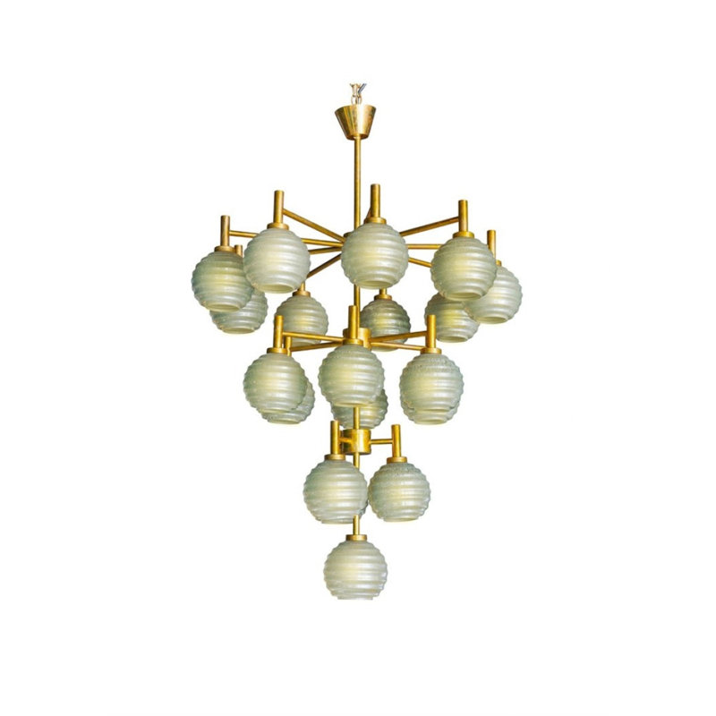 Lustre en cristal soufflé de style italien Murano par Alan Mizrahi Dolce Vita, Bleu clair, 24” Diameter x 60” Height