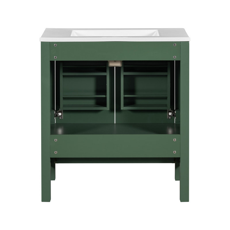 Meuble-lavabo vert 30 po avec lavabo, 2 portes, tiroir, fermeture en douceur, structure en bois massif