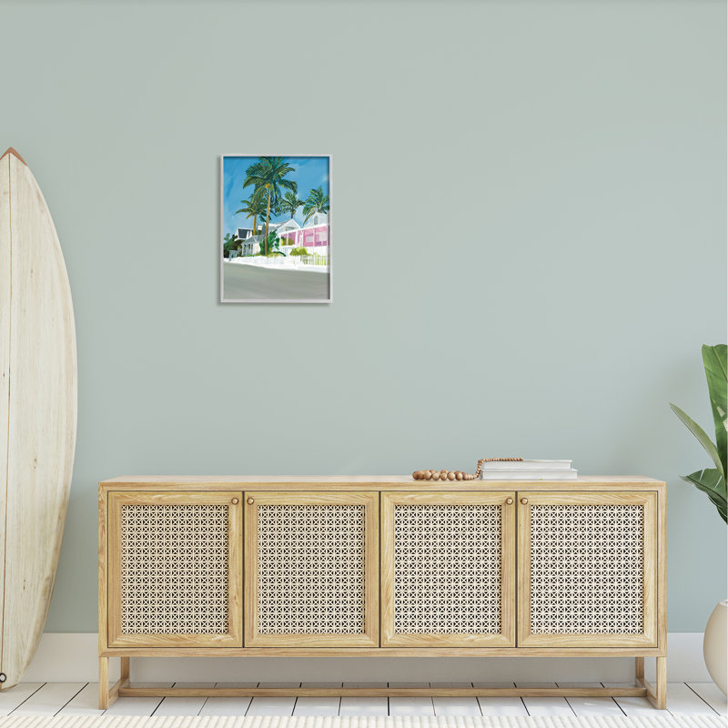 «Tropical Palm Trees Summer Holiday Resort House» par Amelia Noyes, reproduction d'art sur cadre flottant