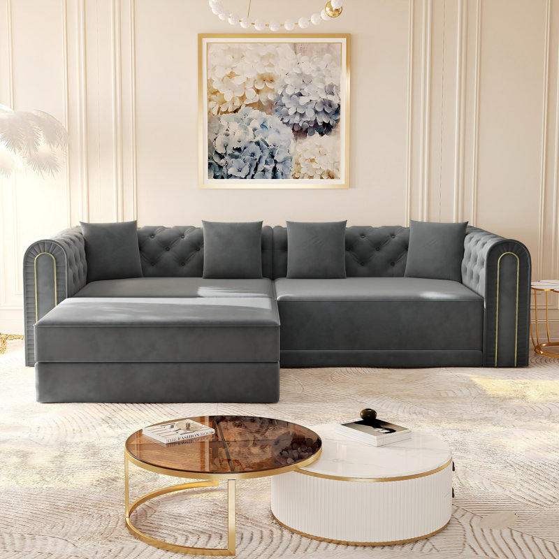 Canapé-lit Chesterfield 90,6 po, Gris