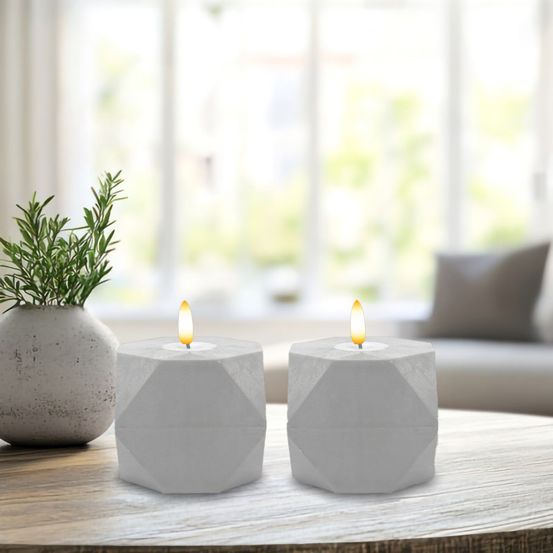 Bougies géométriques à piles avec flamme de mèche 3D - 2 unités