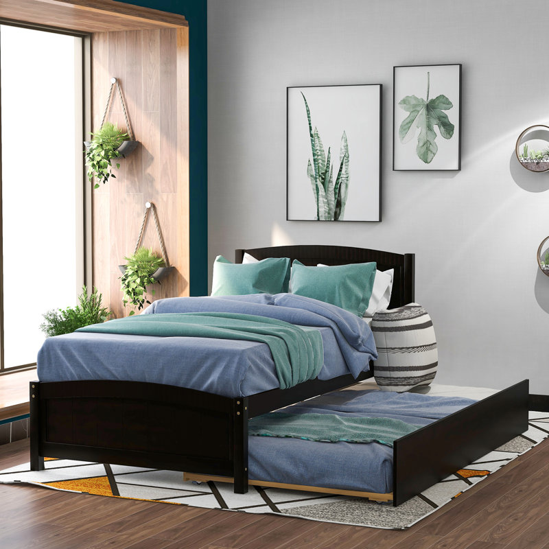 Lit plateforme simple avec lit gigogne - Bois massif pour un décor de chambre à coucher pratique pour créer un espace élégant