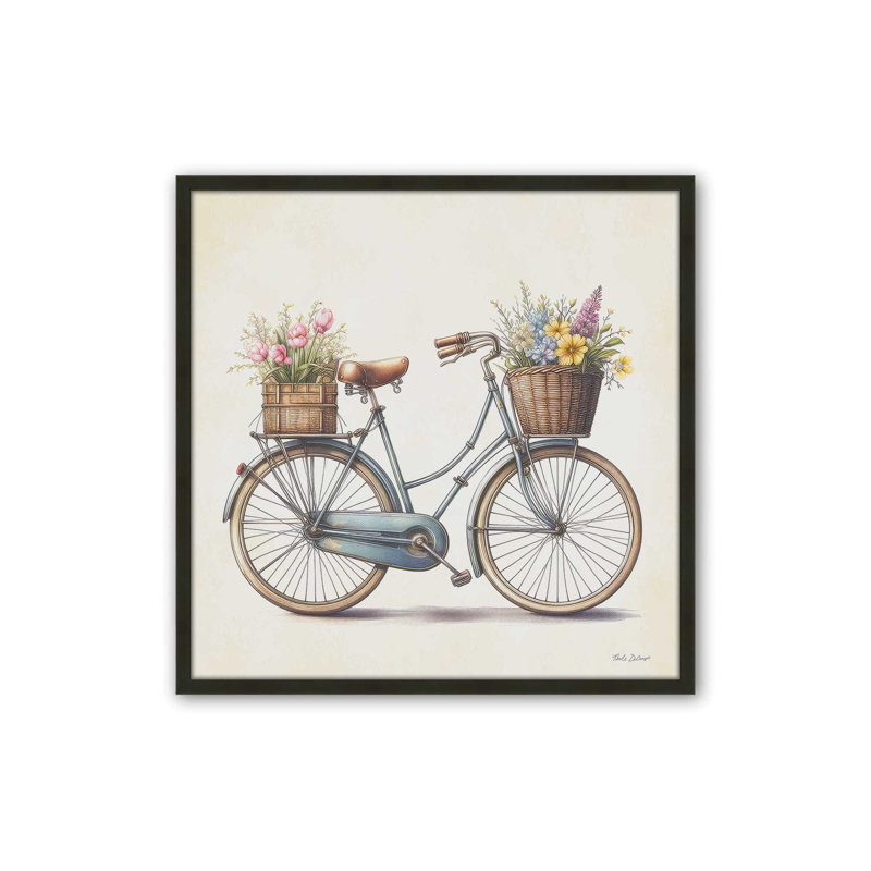 "Floral vélo I" par Nicole DeCamp, reproduction d'art, Noir, L 36 x H 36, Impression encadrée