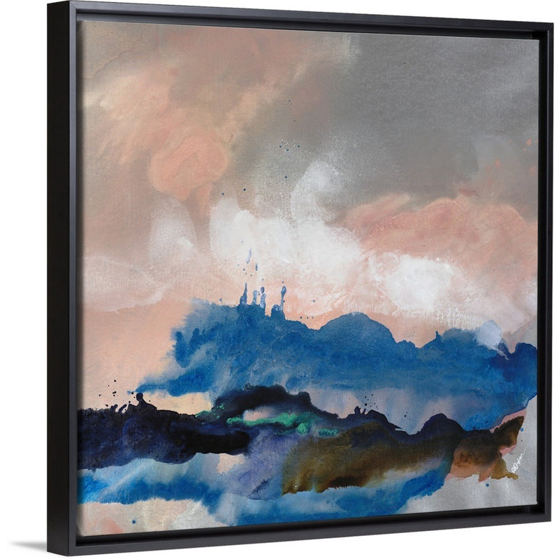 « blue etude i », peinture sur toile, H 37,7 po x l 37,7 po x P 1,75 po, Cadre flottant noir