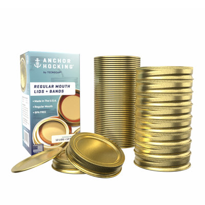 10 boîtes de 12 couvercles et bandes réguliers pour la bouche, couleur or, rouge plastisol (paquet de plateaux)