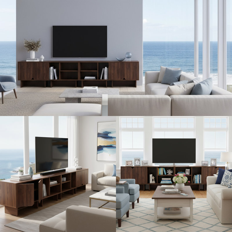 Meuble télé modulaire pour téléviseur de 100 po ou moins Zeno (ensemble de 4), H 20,9 po x L 95 po x l 11,8 po, Noyer