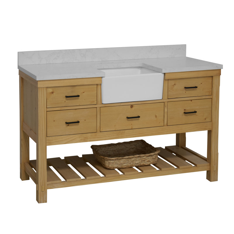 Ensemble de meuble-lavabo simple 60 po Hitton, Carrare d'ingénierie, Bois flottant
