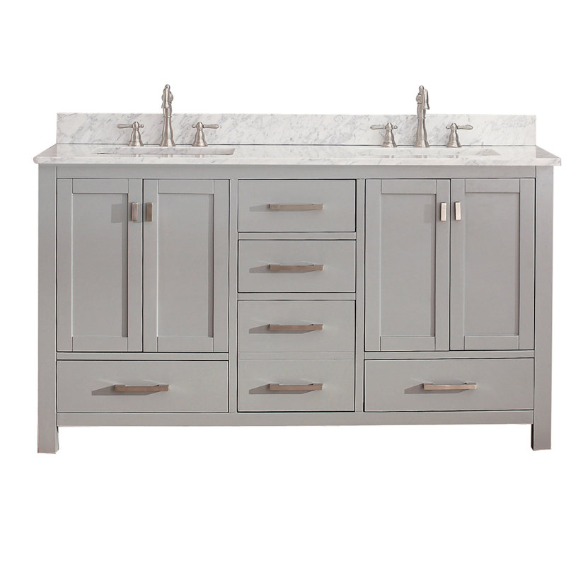 Modero 60" Double Bathroom Vanity with Top, Carrera White Marble, Chilled Gray