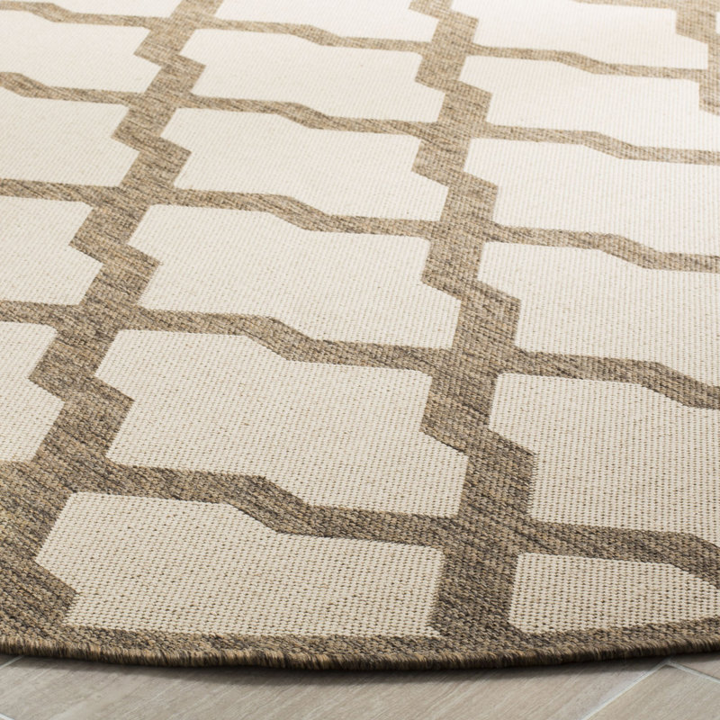 Tapis crème / brun Ferrill, Rond 6 pi 7 po