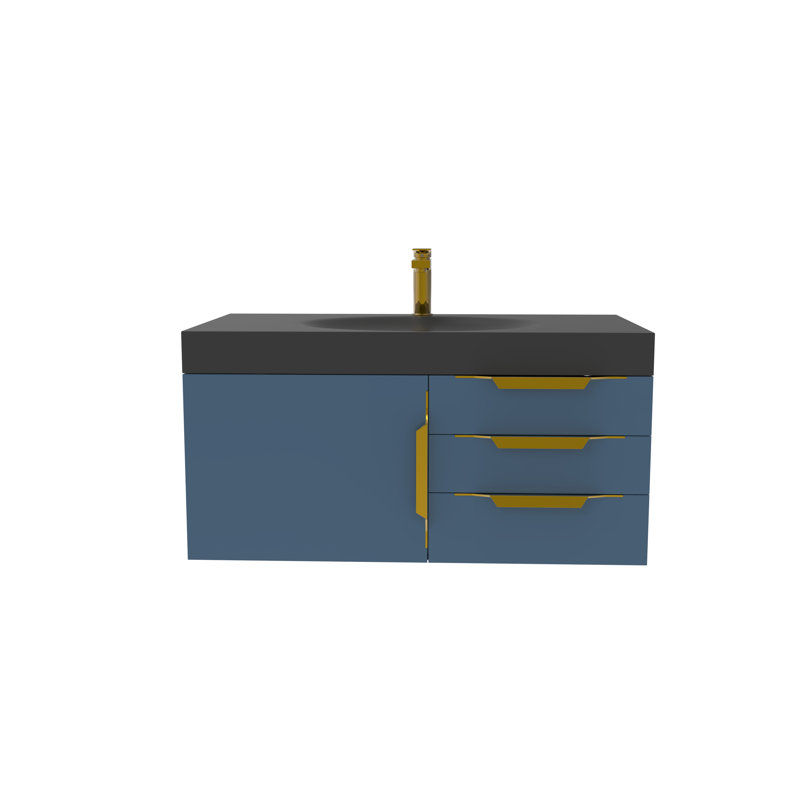 Ensemble de meuble-lavabo simple 36 po Genieva, Blanc, Noir, Or