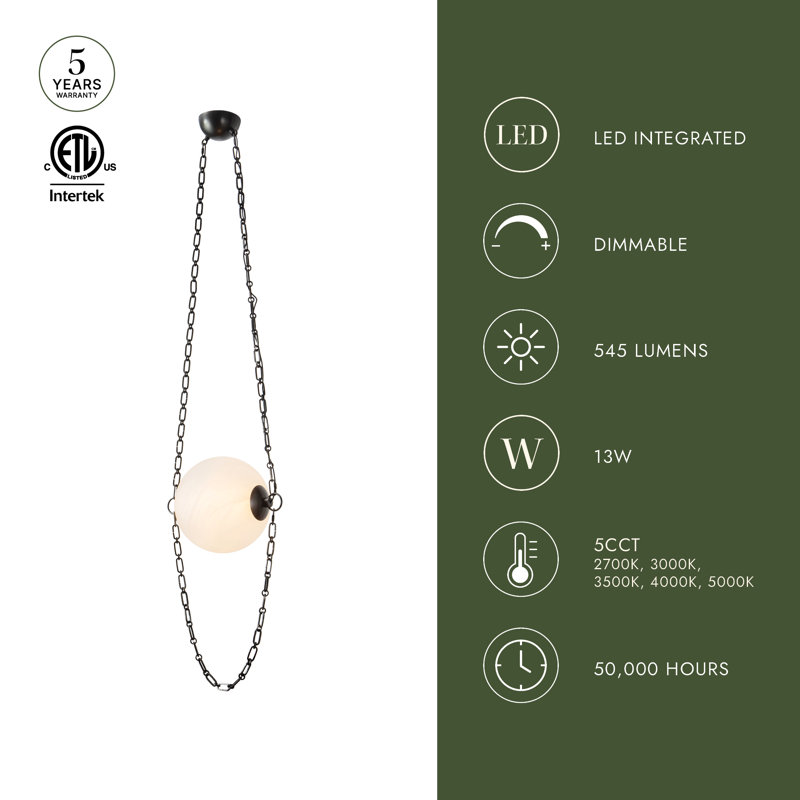 Petra  10-in Black dimmable LED Pendant, Antique Brass