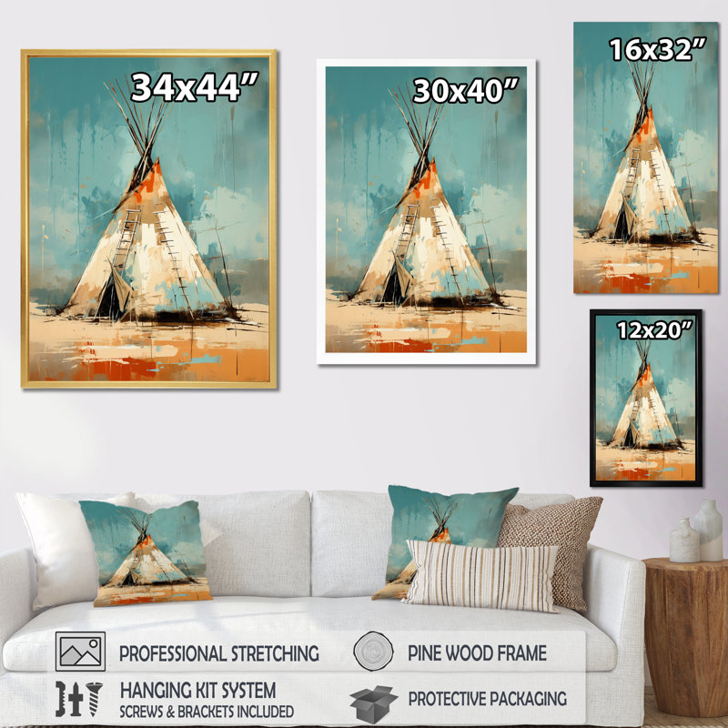 «Native Tipi Whispers of Spirit», reproduction sur toile flottante, H 20 po x l 12 po x P 1 po, Cadre flottant blanc