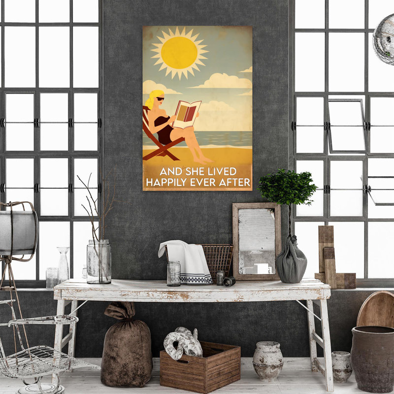 " Beach And She Lived Happily Ever After - 1 Piece Rectangle Graphic Art Print On Wrapped Canvas ", 36" H x 24" W x 1.25" D