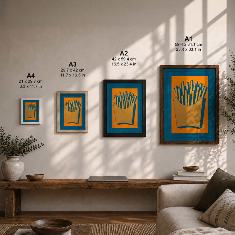 Golden Fries Pop Art - Framed Print, A2 - 59.4 x 42.0 cm, Walnut