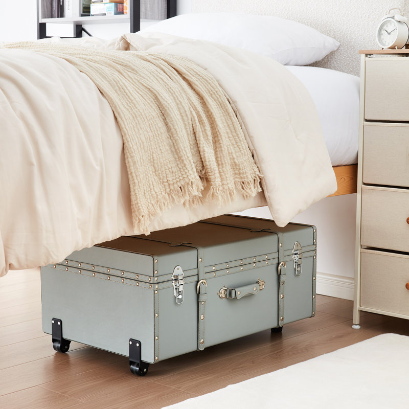 Texture Wheeled Trunk Footlocker with Storage, Charcoal Gray