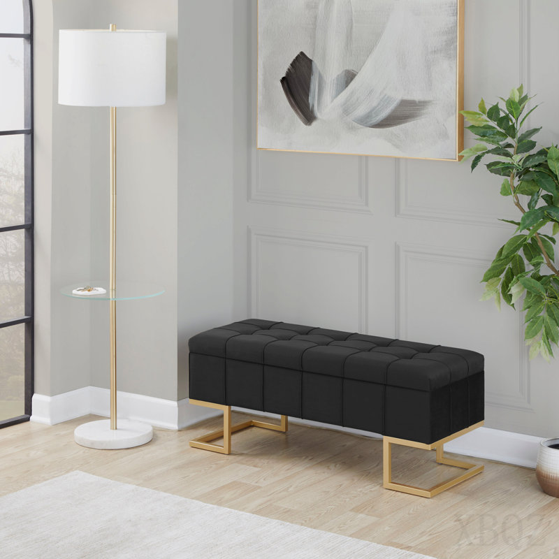 Banc de rangement en métal doré et velours noir