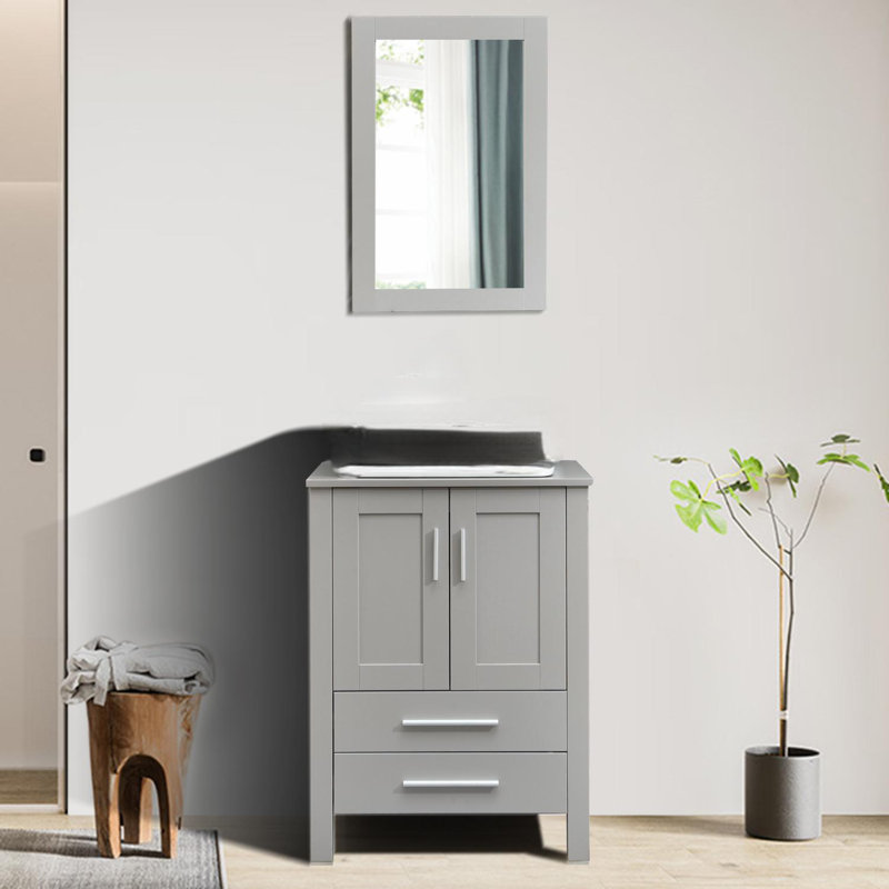 Ensemble de meuble-lavabo simple 24 po Allexus, Bleu, Noir, Gris
