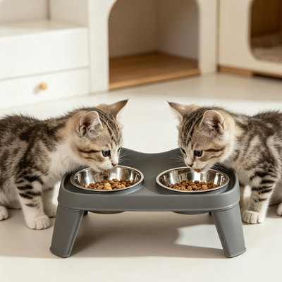 Stainless Steel Dog Bowl Large Breed Elevated Double Bowl Feeding Table Neck Protection, Gray