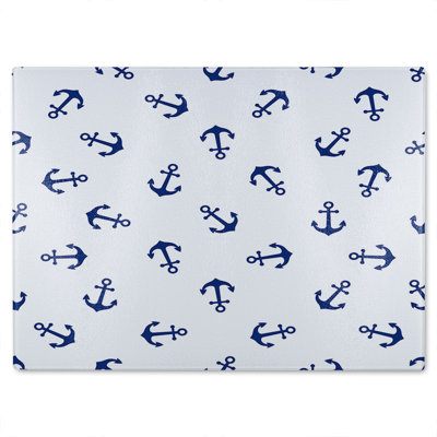 Anchors On White Glass Chopping Board